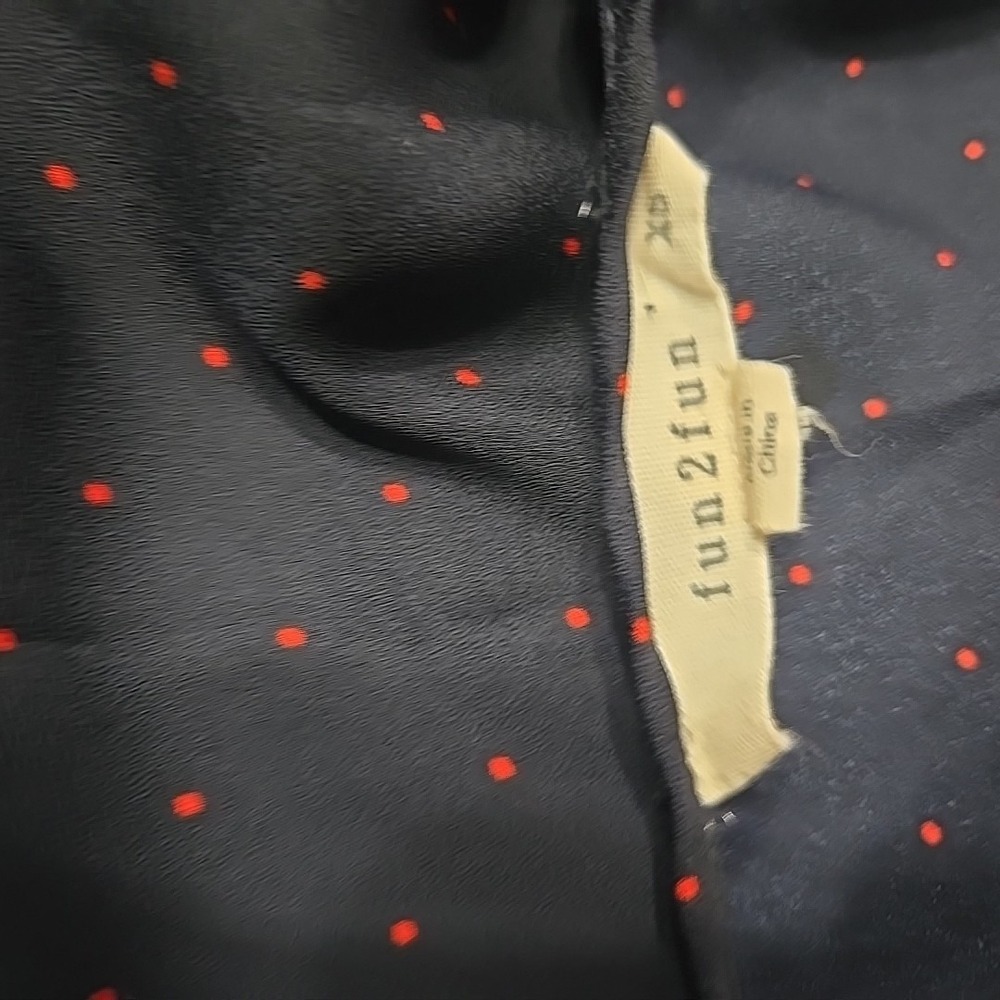 fun2fun Navy Red Dot Print Chiffon Tie-Front Flutter Sleeve Blouse Size Xs - Picture 5 of 5